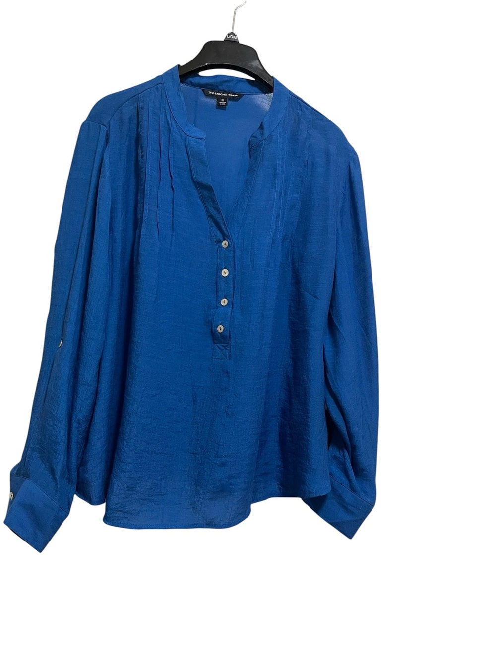 ZAC & RACHEL SOLID PLEATED TUNIC V-NECK ROLL SLEEVES WOMEN COLOR BLUE SIZE 1X * - Picture 2 of 14